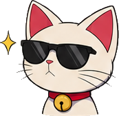 The Mewlang cat, wearing glasses and looking confident