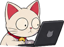 The Mewlang cat, typing on a laptop