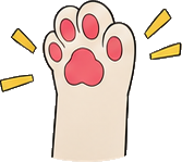 The Mewlang cat, raising a paw in celebration