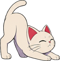 The Mewlang cat, stretching contentedly